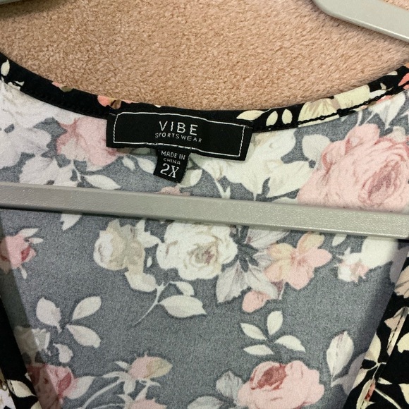 Floral  Dress - Black with flower design wrap around look - Picture 4 of 6